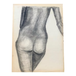 Late 20th Century "Back of Female Nude Study #2" Modern Figurative Charcoal Drawing by Curtis For Sale