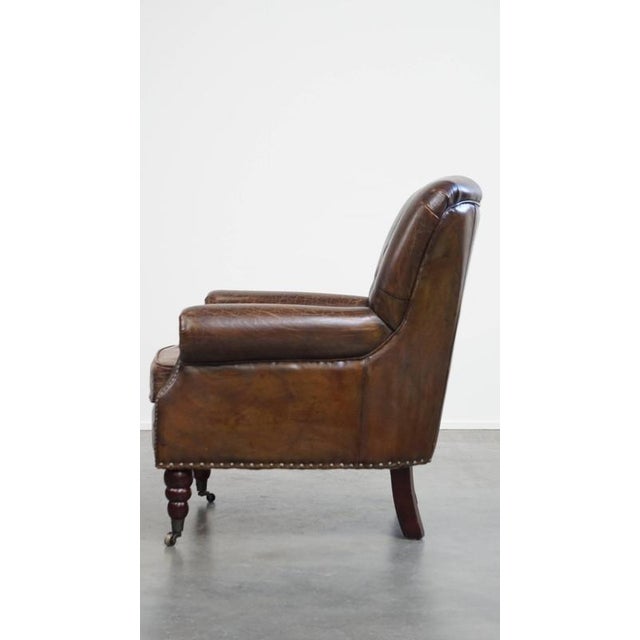 Cognac Colored Brown Chesterfield Armchair For Sale - Image 5 of 14
