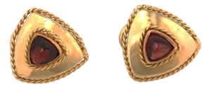 Cabochon Garnet 14k Yellow Gold Trillion Shape Huggie Earrings, 2 Pieces