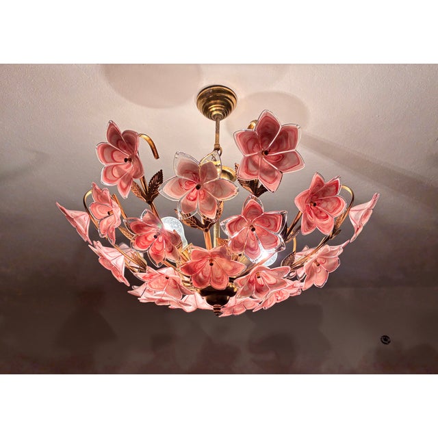 A true rare find for vintage lighting collectors and design enthusiasts! This grand, large-scale Murano floral chandelier...