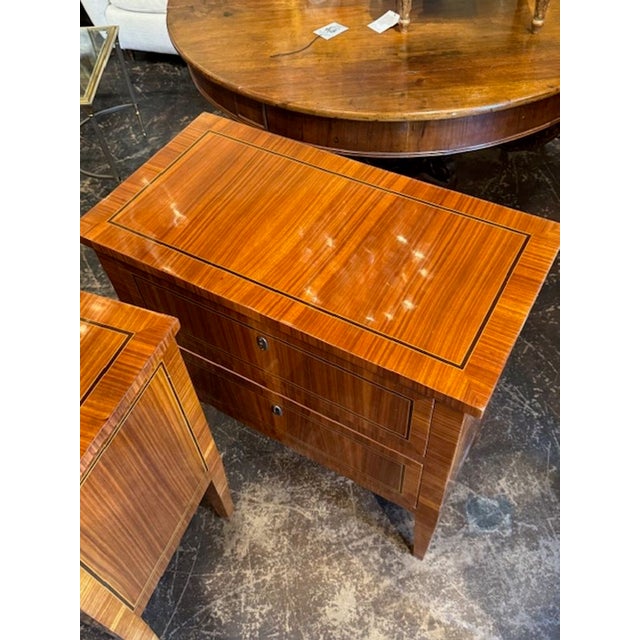 Fine Pair of Italian Polished Inlaid Walnut Neo-Classical Side Tables For Sale In Dallas - Image 6 of 9
