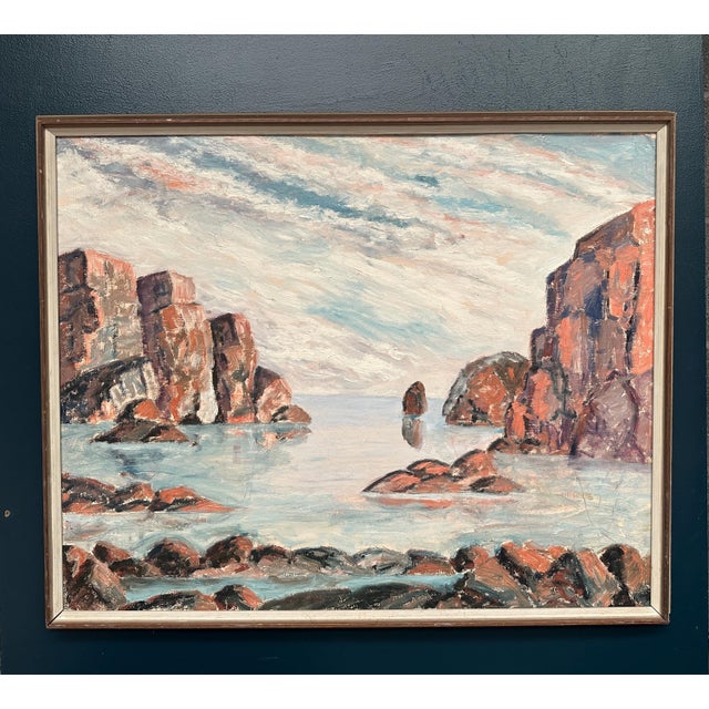 Coastal Landscape, 1960s, Oil Painting on Panel, Framed For Sale - Image 7 of 12