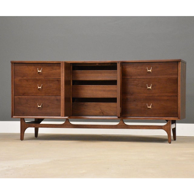 Mid-Century Modern 1960s Refinished Broyhill Brasilia 66” Walnut Dresser Credenza For Sale - Image 3 of 12