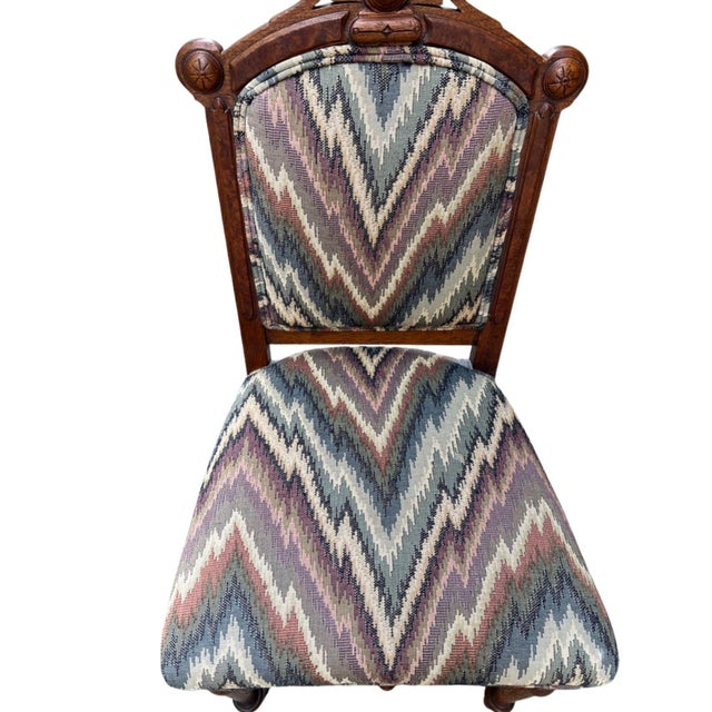 Late 19th Century 19th Century Eastlake Walnut Hall Chairs With Bargello Upholstery, Set of 2 For Sale - Image 5 of 15