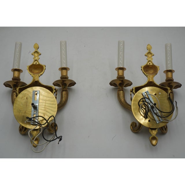 Brass 1960s Pair Brass French Regency Style Lighted Wall Sconces For Sale - Image 8 of 9