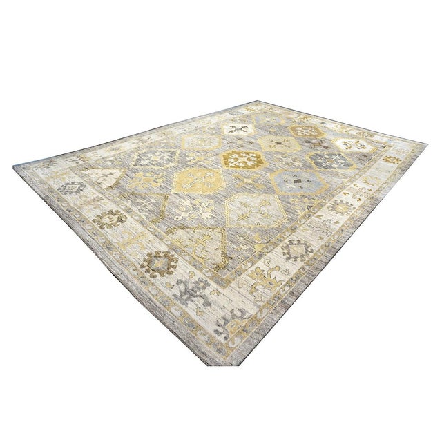 21st Century Turkish Oushak 11x15 Grey, Ivory, Olive & Yellow Handmade Area Rug #1144074 For Sale In Houston - Image 6 of 13