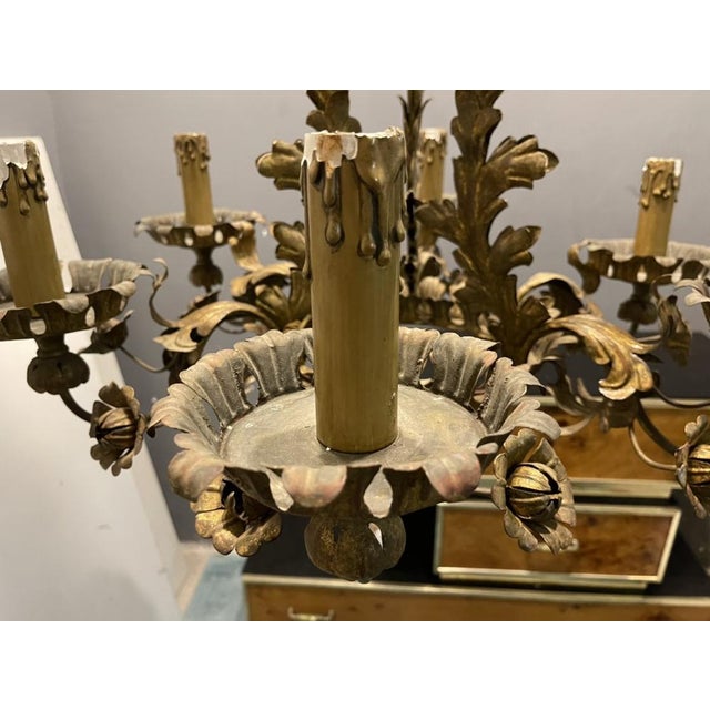 Large Vintage Italian Tole Chandelier, 1940s For Sale - Image 9 of 16
