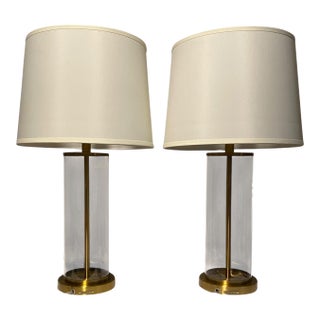 Pair of Vintage Ralph Lauren Glass and Brass Table Lamps For Sale