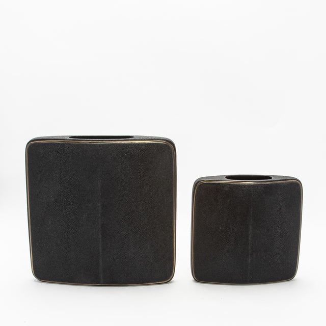 Black Shagreen Vase With Brass Details by R&y Augousti For Sale - Image 8 of 9