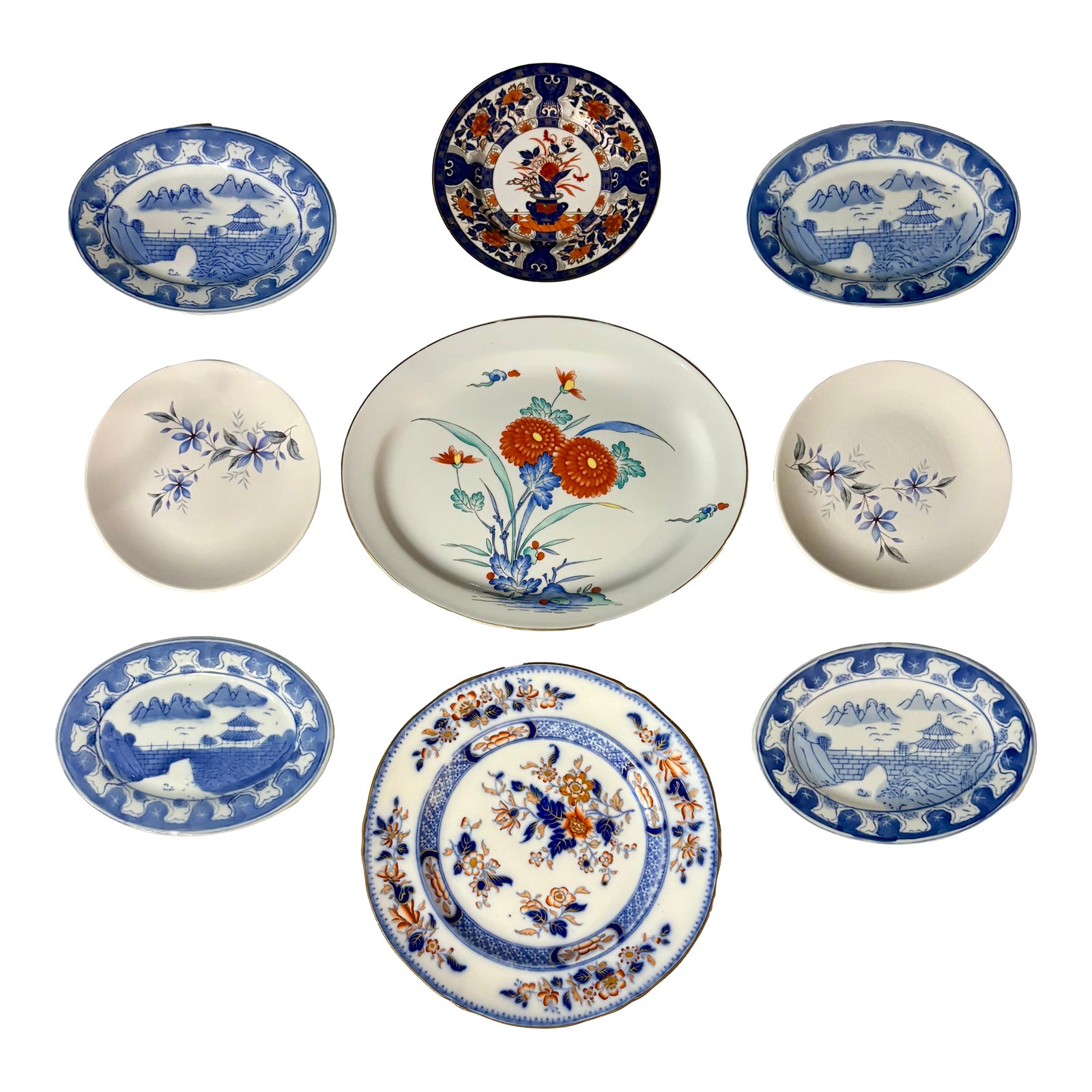 Imari Cobalt Blue and Iron-Red Japanese Floral Themed Decorative Plate ...