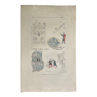 Mid 19th Century Etching Reproduction of 12th Century Costumes by Nicolas Xavier Willemin For Sale