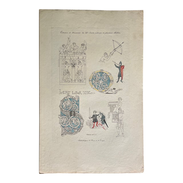 Mid 19th Century Etching Reproduction of 12th Century Costumes by Nicolas Xavier Willemin For Sale