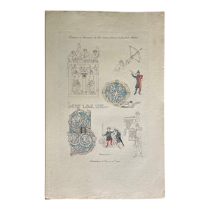 Mid 19th Century Etching Reproduction of 12th Century Costumes by Nicolas Xavier Willemin