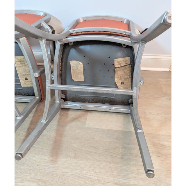 Mid-Century Goodform Aluminum & Terracotta Vinyl Arm Chairs - A Pair For Sale - Image 9 of 14
