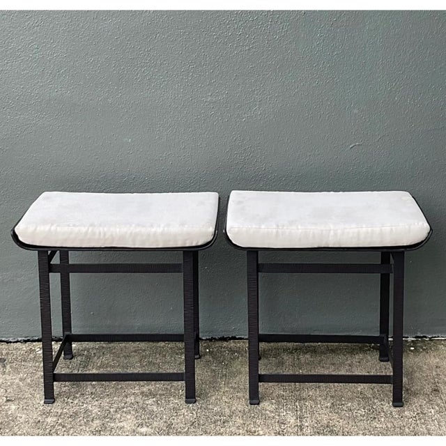 Mid-Century Modern Vintage Modernist Metal Frame Stools - A Pair For Sale - Image 3 of 12