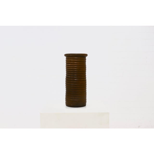 Brown Studio Pottery Cylindrical Vase by Jan De Graaf, 1970s For Sale - Image 8 of 9