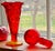 Vintage Blazing Moon and Stars Pattern Ruby Red & Amberina Pressed Glass Trumpet Bud Vase + Ball Stopper For Sale - Image 4 of 9