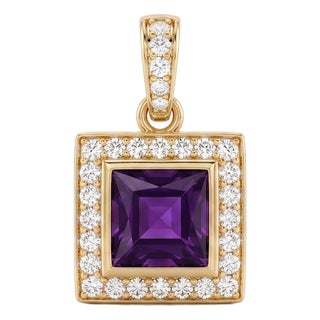 Amethyst Square Pendant | Purple Gemstone Necklace | February Birthstone Gift | Dainty Statement Pendant for Woman For Sale