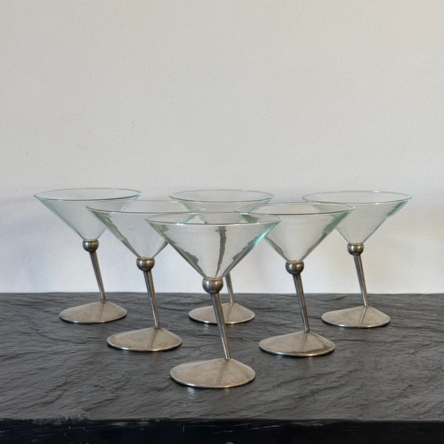 Mid-Century Modern Mid-Century Metal and Glass Martini Glasses, Set of 6 For Sale - Image 3 of 5