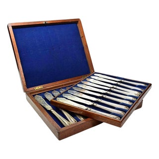Antique Silver Plate Knife Set from John Gough, Birmingham, 1870s, Set of 61 For Sale