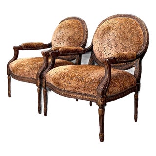 Vintage Isenhour Carved Fauteuil Armchairs - Pair For Sale