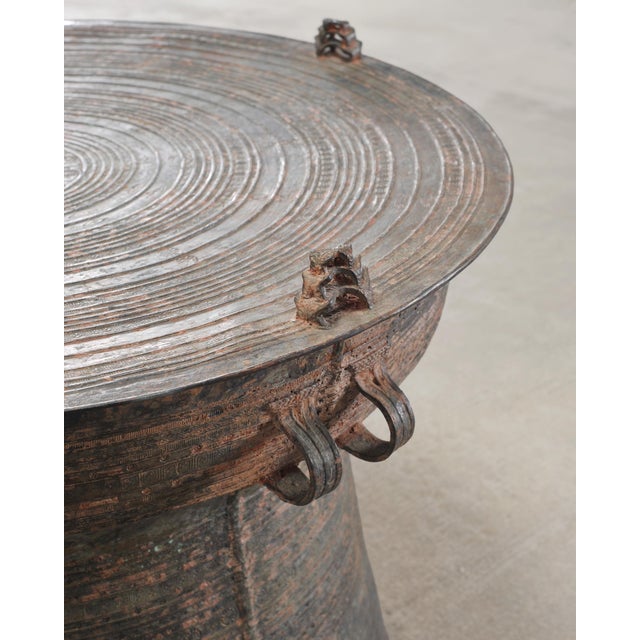 Southeast Asian Patinated Bronze Rain Drum Drink Table 2 Ft For Sale - Image 10 of 18