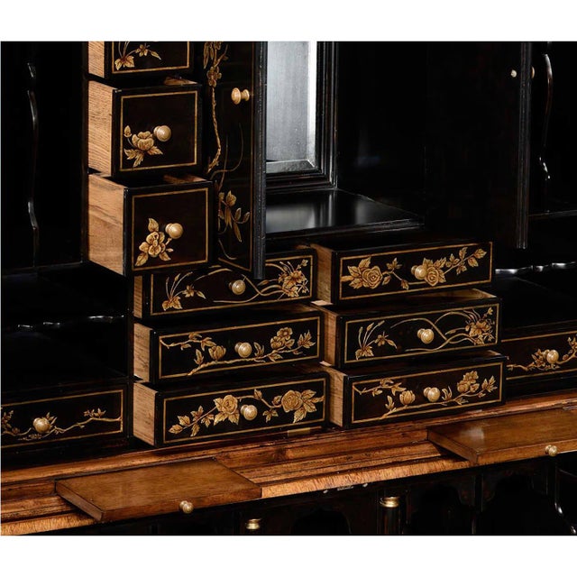 Walnut Secretary Bookcase - Chinoiserie & Mirror Doors For Sale In Greensboro - Image 6 of 10