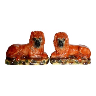 19th-Century English Staffordshire Lion Figurines, a Pair For Sale