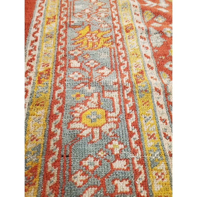 Antique Oushak Carpet, Oriental Rug, Handmade Rug Saffron, Light Blue and Coral For Sale In New York - Image 6 of 18