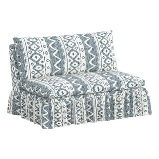 Capra Ruffle Settee in Linny Ikat Slate For Sale