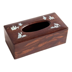 Vintage Asian Rosewood Tissue Box Cover With Mother-of-Pearl Inlay
