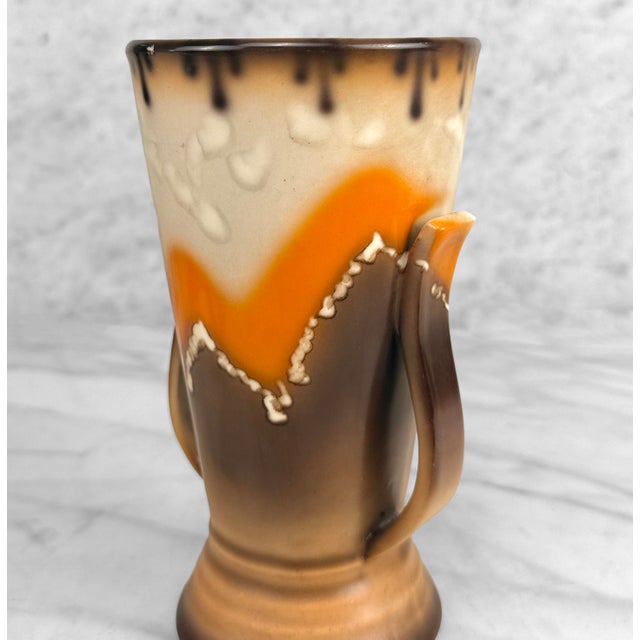 Mid-Century Art Deco Czech Pottery Orange Brown Mountain Glazed Vase For Sale - Image 6 of 9
