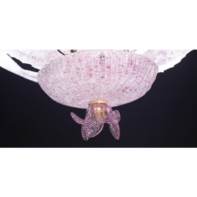 Ballarò Italian Pink Murano Glass Leaves Ceiling Light or Flush Mount, 1970s For Sale - Image 12 of 12