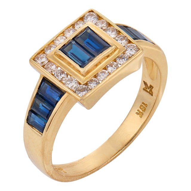 Levian Vintage Sapphire Diamond 18k Yellow Gold Ring, Size 6.75 For Sale