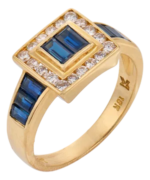 Levian Vintage Sapphire Diamond 18k Yellow Gold Ring, Size 6.75