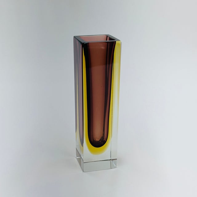 Mid-Century Modern Vintage Murano Glass Vase Vintage Mid-Century Modern Sommerso Glass Square Vase For Sale - Image 3 of 17