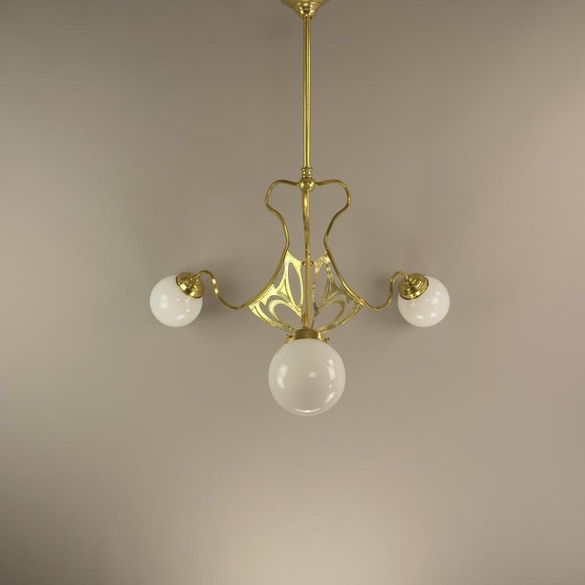 Metal Art Deco Chandelier with Opalglass Shades, Vienna, 1920s For Sale - Image 7 of 18