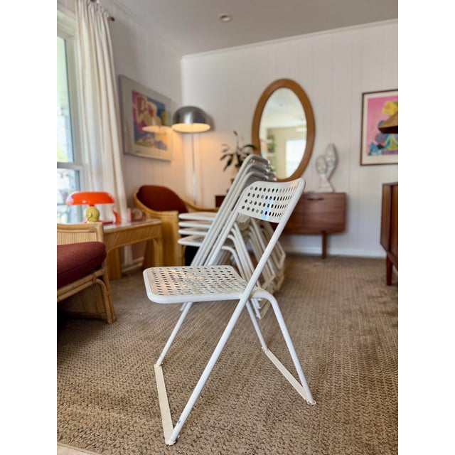A Vintage Set of 9 White Metal Chairs in the Style of Egon Eirmann, Made in France, Circa 1970s. For Sale - Image 11 of 16