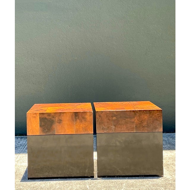 Wood Vintage Burl Parquet Low Drinks Tables - A Pair For Sale - Image 7 of 12