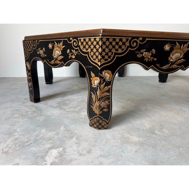 Black Baker Furniture Collector’s Edition Chinoiserie Octagonal Coffee Table With Brass & Glass Tray Top For Sale - Image 8 of 12