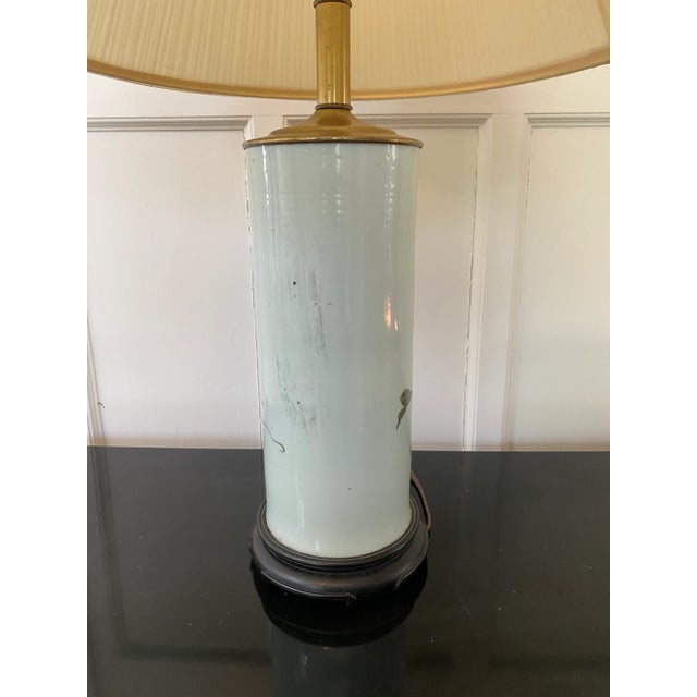 White Vintage Mid-Century Hand-Painted Ceramic and Brass Floral Lamp For Sale - Image 8 of 13
