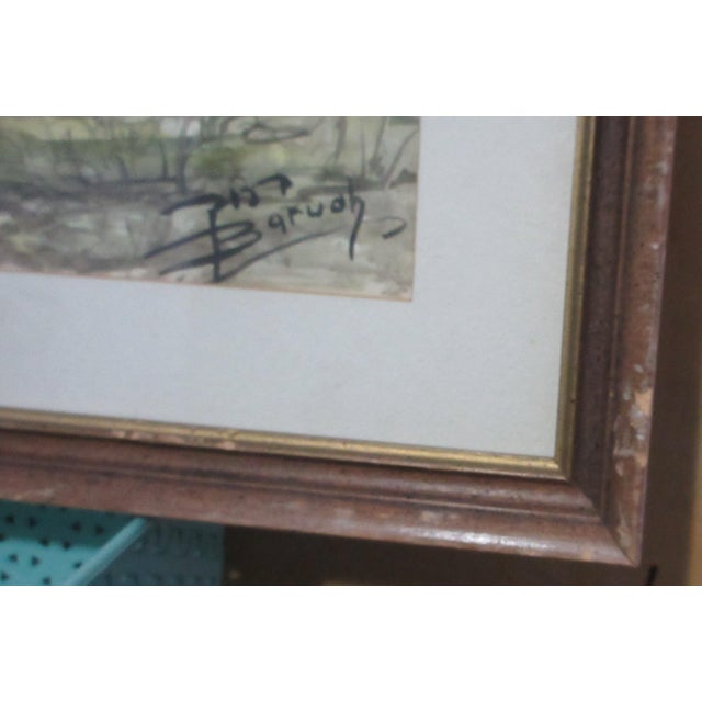 Wood Mid 20th Century MCM Paul Baruch Original Watercolor Catskill Camping Scene - Signed/Framed 19x13" For Sale - Image 7 of 8