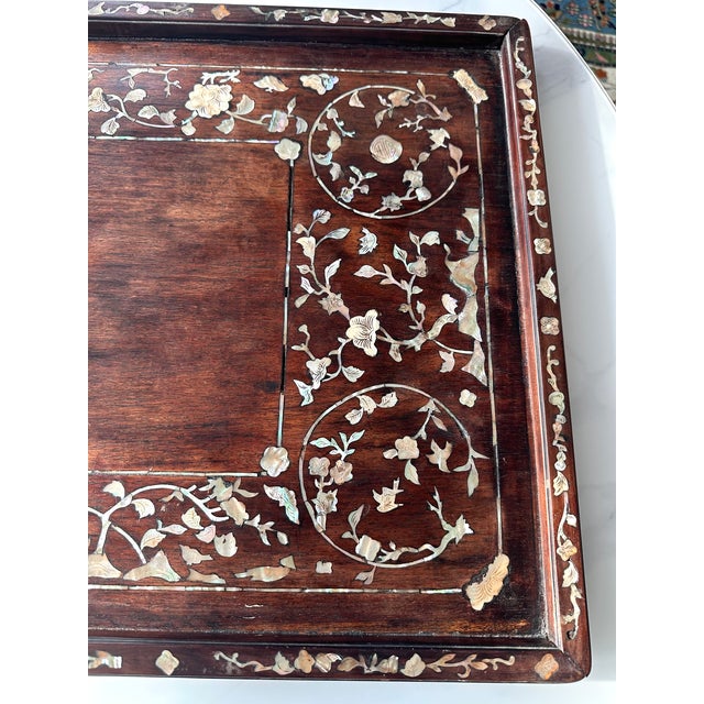 Antique Vietnamese Mother-of-Pearl Inlaid Hardwood Tray, C. 1880–1920 For Sale - Image 13 of 15