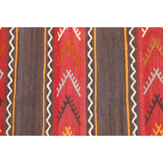 Red 1970s Rustic Southwestern Striped Cicim Square Hand Knotted Natural Kilim Rug For Sale - Image 8 of 10