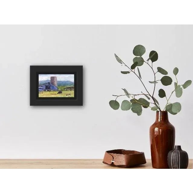 Contemporary Petaluma Blue Barn & Cow Oil Painting For Sale - Image 3 of 10