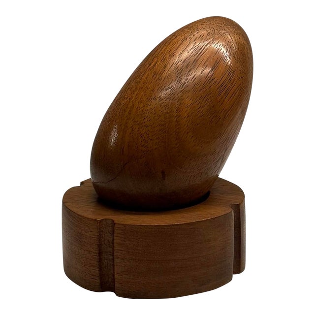1970s Mid-Century Modern Oak Egg Sculpture on Wooden Base For Sale