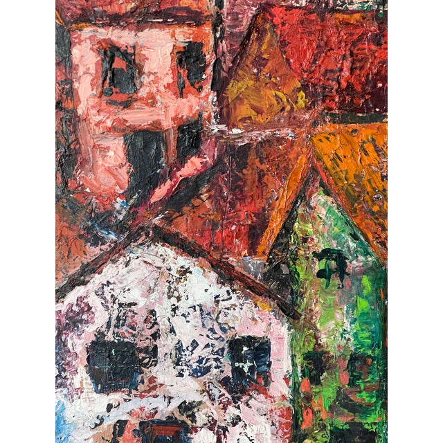 Vintage Abstract Cityscape Oil on Canvas Signed Artist | Chairish