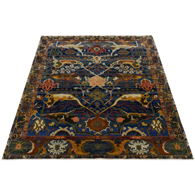 2020s Blue Bidjar Style Modern Geometric Transitional Wool Area Rug 9x12 For Sale - Image 5 of 11