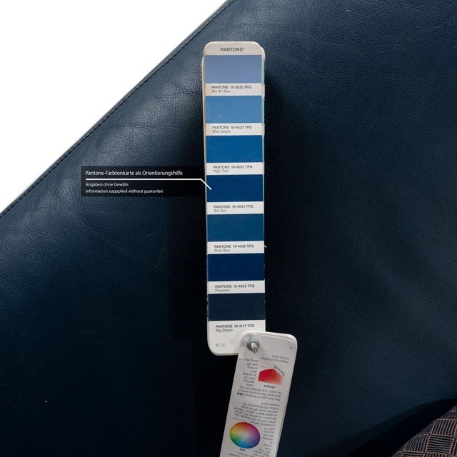 Blue FSM Clarus Leather Three Seater Blue Brown Sofa Couch Manual Function For Sale - Image 8 of 16