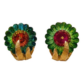 Vintage Flower Clip-on Earrings from Elsa Schiaparelli, 1950s For Sale